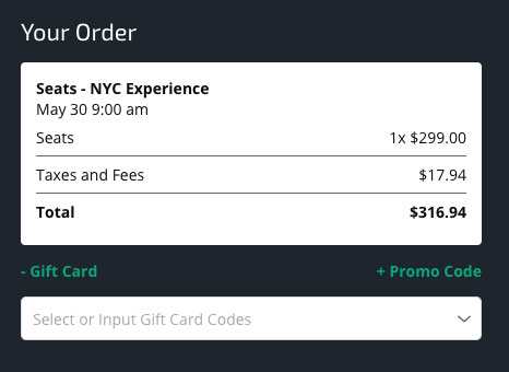 Screenshot of how to use gift card on checkout